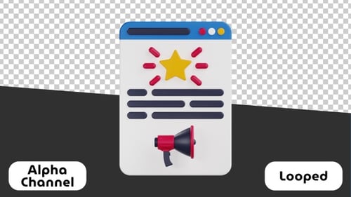 Animated 3D Browser Window with Star Rating and Megaphone