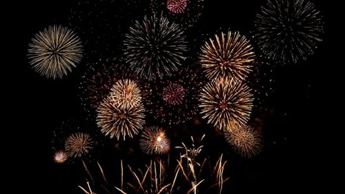 Golden Fireworks Exploding in the Night Sky
