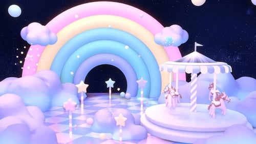Whimsical Carousel with Pastel Rainbow and Stars Animation