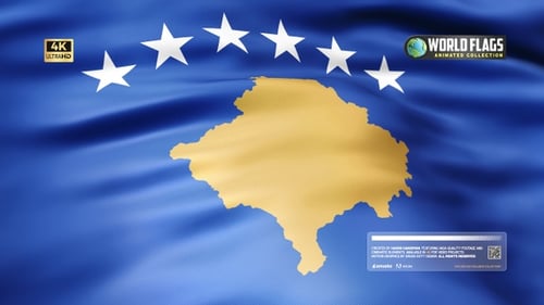 Waving National Flag of Kosovo Seamless Loop