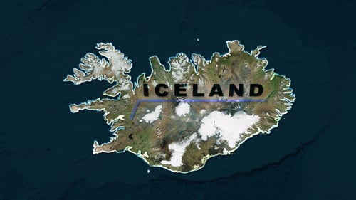 World Map Zoom to Iceland with Glowing Border and Text