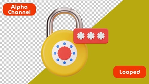 3D Padlock Unlock Animation with Password Icon