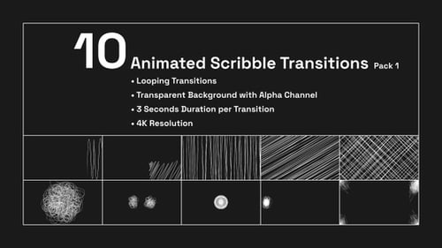 Pack de 10 transitions animées Scribble, animation en boucle avec fond transparent