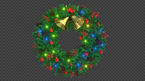Animated Christmas Wreath with Bells, Lights, and Pinecones