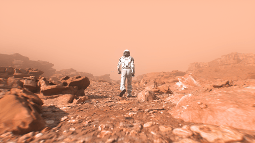 Astronaut läuft auf der Mars-Planetenoberfläche, Filmmusik Hintergrundschleife