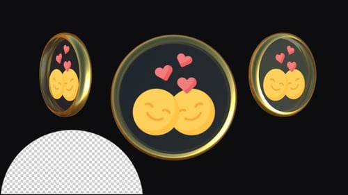 3D Animation of Two Smiling Emojis with Hearts Rotating