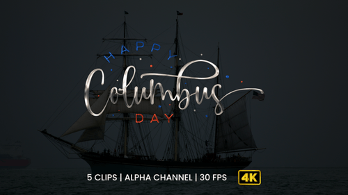 Elegant Script Happy Columbus Day Metallic Text Reveal