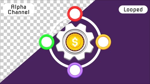3D Financial Process Gear Network Animation | Alpha Channel
