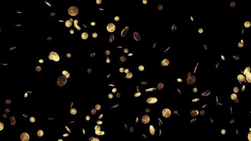 Golden Bitcoins On Black Green Screen Loop Animation Background.