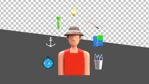 3D-Fischer mit Fanggerät | Alpha Channel