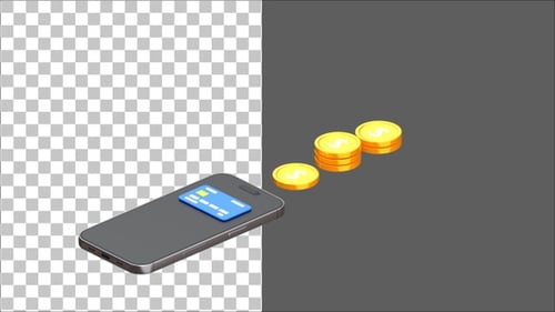 3D Smartphone Banking App with Digital Transaction and Gold Coins | Alpha Channel