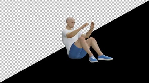 Animated 3D Man Performing Sit-Ups Exercise