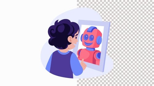 Child Teaching A Robot How To Smile Animation Alpha Channel