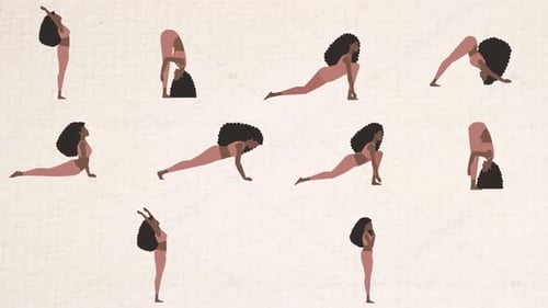 Animated Yoga Poses by Woman in Flat Design Style