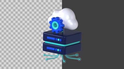 Animated 3D Cloud Server Technology Icon with Gear