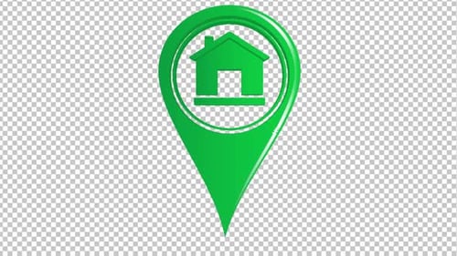 Animated 3D Green Location Pin with House Icon