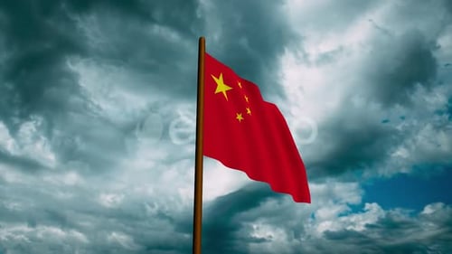 Animated China Flag Waving Under a Moving Cloudy Sky