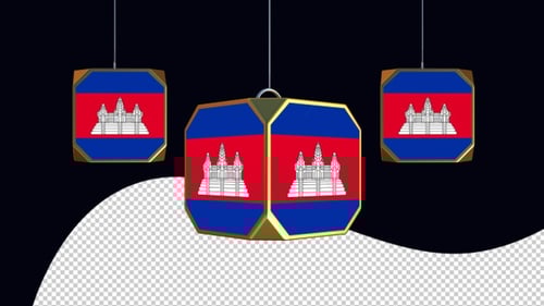 3D Rotating Cambodia Flag Lantern Animation