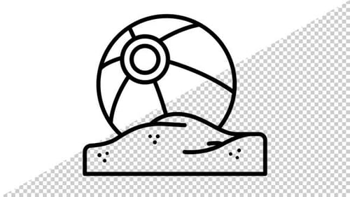 Summer Line Beach Ball Icon Looping Animation with Transparent Background