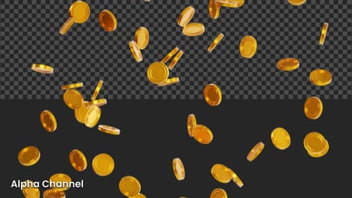 Falling Gold Coins Animation with Transparent Background