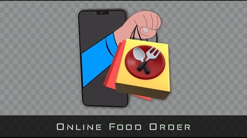 Online Food Delivery Smartphone Animation with Shopping Bag