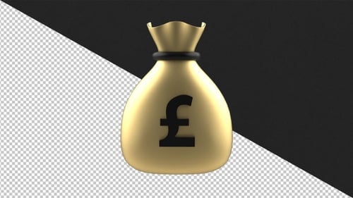3D Golden Pound Sterling Money Bag Rotation Animation