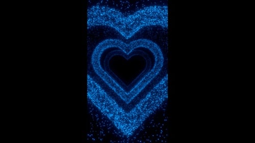 Vertical video blue neon particles heart tunnel loop animation