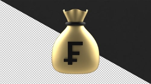 3D Golden Money Bag with Francs Symbol Rotation
