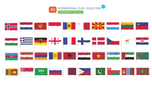 Waving International Flags Collection with Alpha Channel