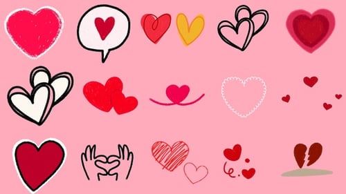 Hand Drawn Hearts Animation Pack | Cartoon Love Hearts FX | 4K Alpha Channel Overlays