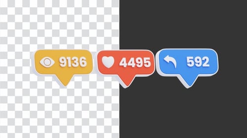3D-Animation von Likes, Kommentaren und Shares | Alpha Channel
