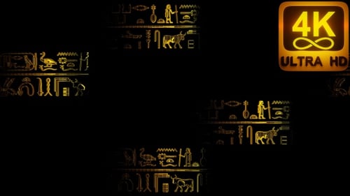 Trippige leuchtende Hieroglyphen, Ägypten, antike historische Wandgemälde, alte Symbole, 3D-VJ-Schleifenhintergrund, 4k