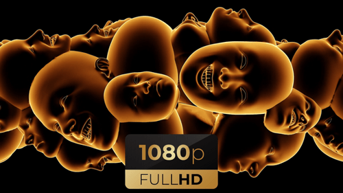 Abstract 3D Glowing Faces Motion Loop with Emotional Expressions