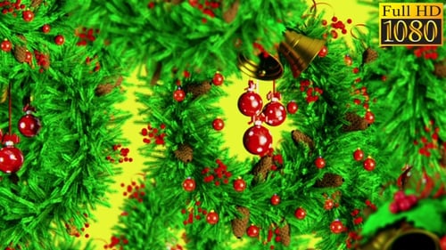 Animated Christmas Garlands with Bells and Baubles Seamless Loop Background