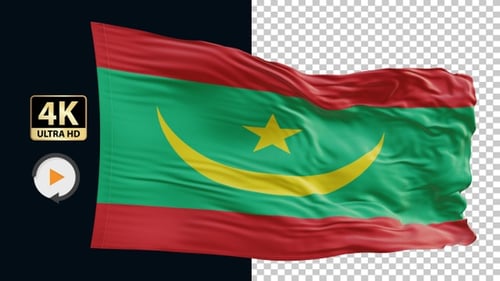 Waving Mauritania National Flag with Realistic Fabric Animation