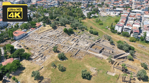 Vue aérienne de l'ancienne ville de Smyrne, l'ancienne colonie d'Izmir, avec un drone