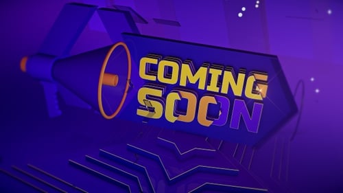 Animated Coming Soon Title with 3D Megaphone and Futuristic Geometric Background