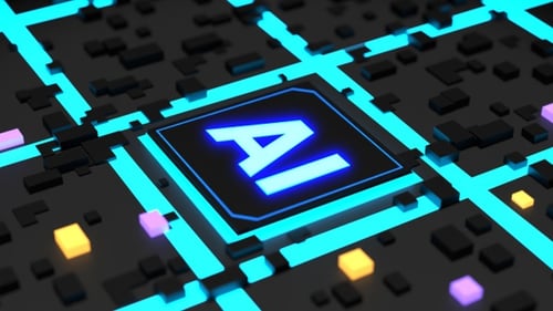 Futuristic AI Processor Chip Connecting on a Digital Circuit Board