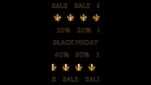 Vertical video golden black friday sale text with gift boxes loop animation background