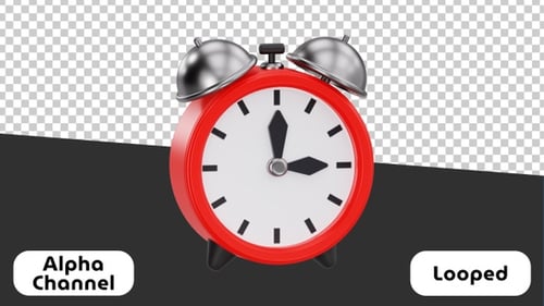 Red Alarm Clock Model with Bells 3D Animation | Alpha Channel