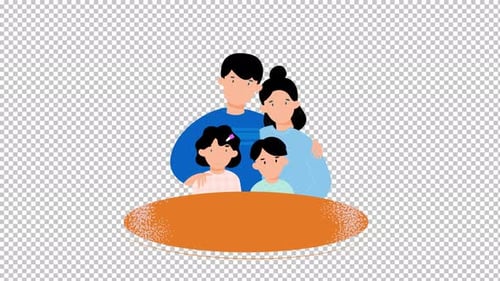 Animated Flat Design Family Illustration with Parents and Children