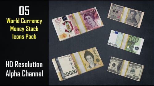World Currency Money Stack Animation Icons Pack