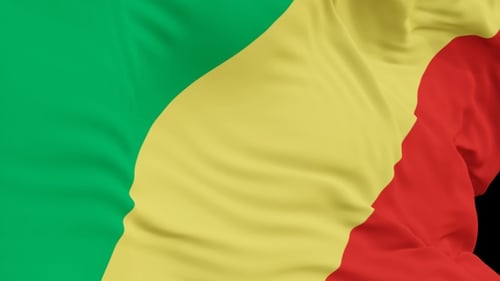 The Republic Of Congo flag with alpha channel waving in the wind in slow motion