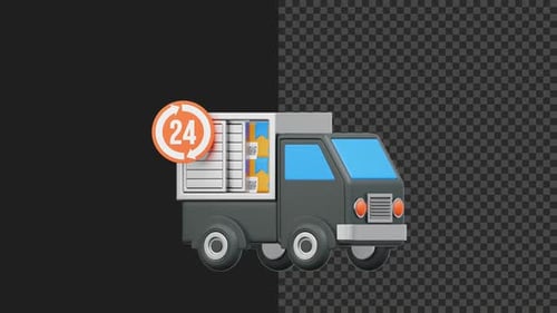 3D Animated Delivery Truck with 24-Hour Service Icon