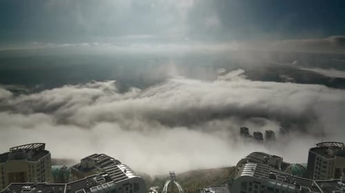 8K Skyscrapers Of City Above The Clouds