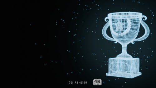 Futuristic Wireframe Trophy Rotating Animation