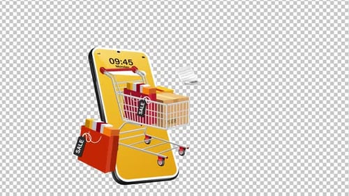 Online Shopping Mobile Phone with Secure Payment Transaction Animation