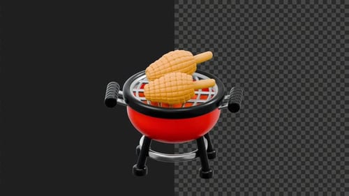 3D Rotating Barbecue Grill and Food Animation
