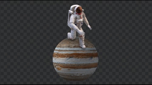 Running Astronaut in Jupiter Surface, Loop + Alpha Channel