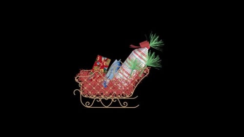 Rotating Christmas Sleigh with Gifts and Pine Needles 3D Animation